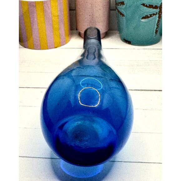 IKEA Blue Hand-Blown Art Glass Teardrop Vase With Curved Neck - Picture 7 of 9